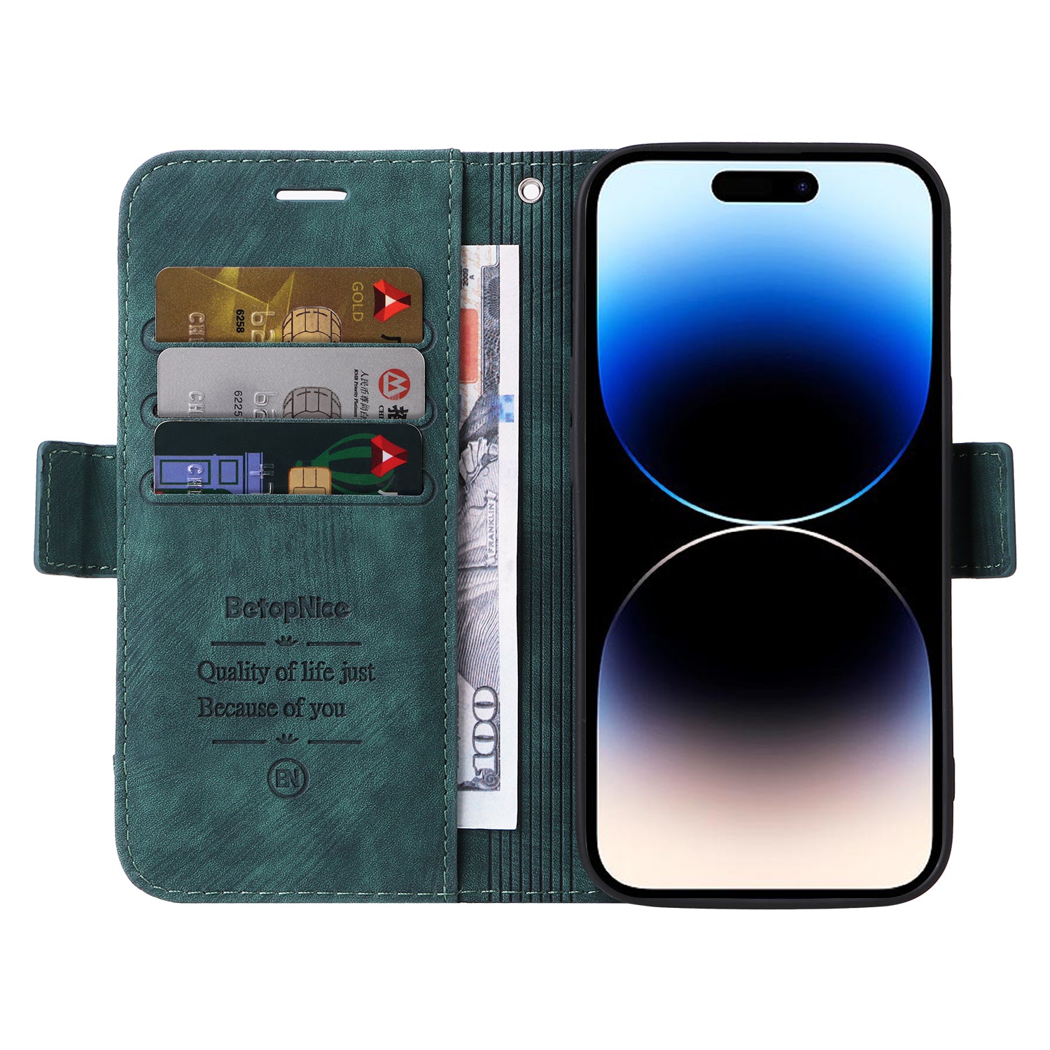 Uniqkart 001 For iPhone 15 Pro Multifunction Wallet Cell Phone Case Shockproof PU Leather Stand Cover - Green Uniqkart 001 For iPhone 15 Pro Multifunction Wallet Cell Phone Case Shockproof PU Leather Stand Cover - Green